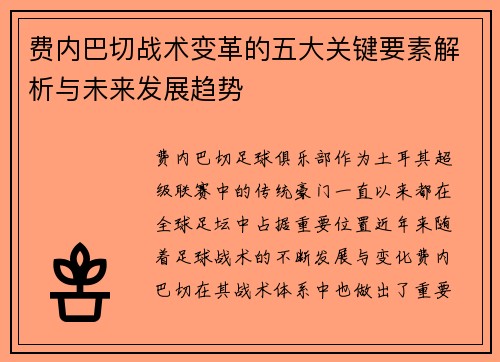 费内巴切战术变革的五大关键要素解析与未来发展趋势 费内巴切战术变革的五大关键要素解析与未来发展趋势